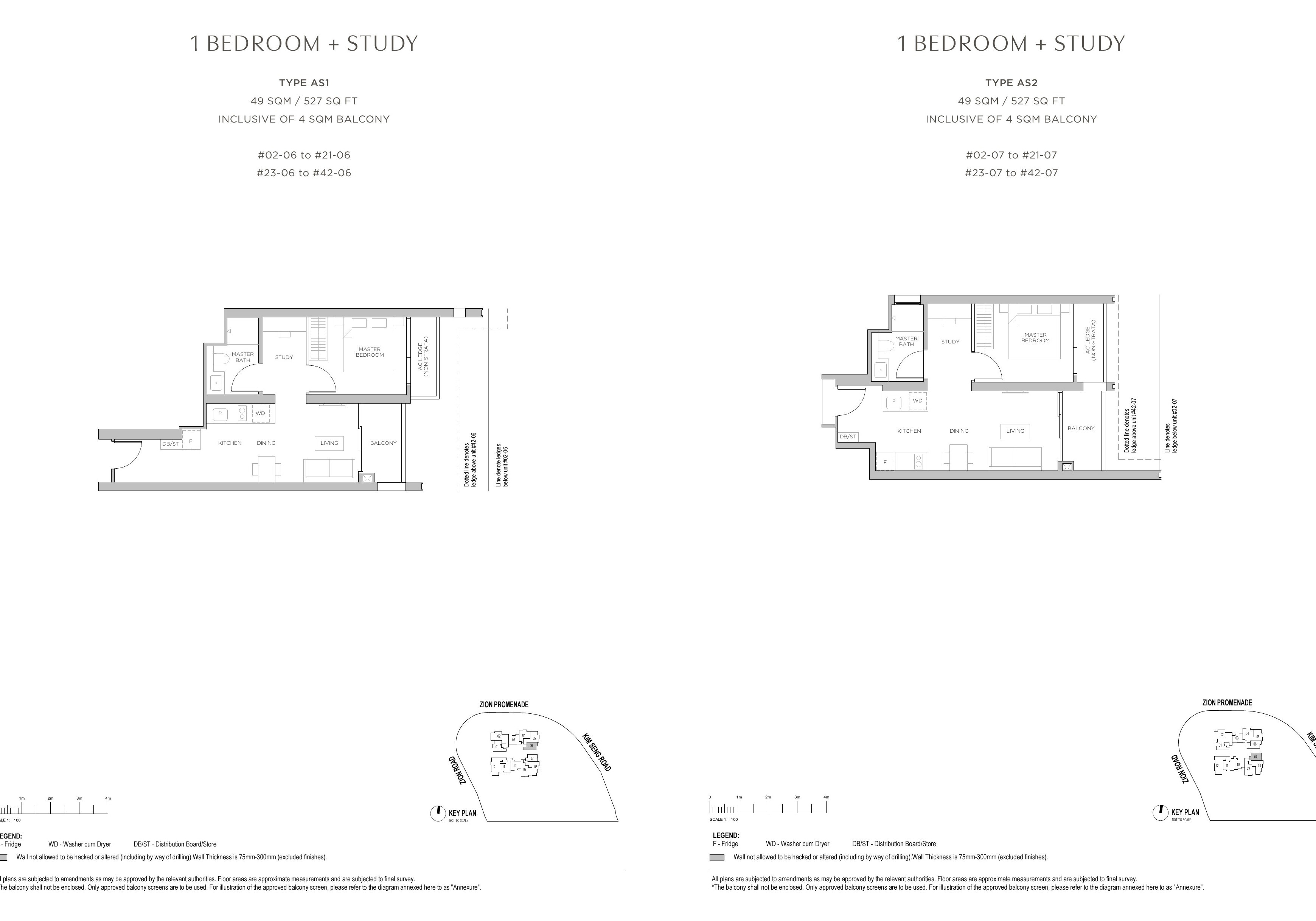 Promenade Peak 1 Bedroom + Study 1 Bedroom + Study floor plan